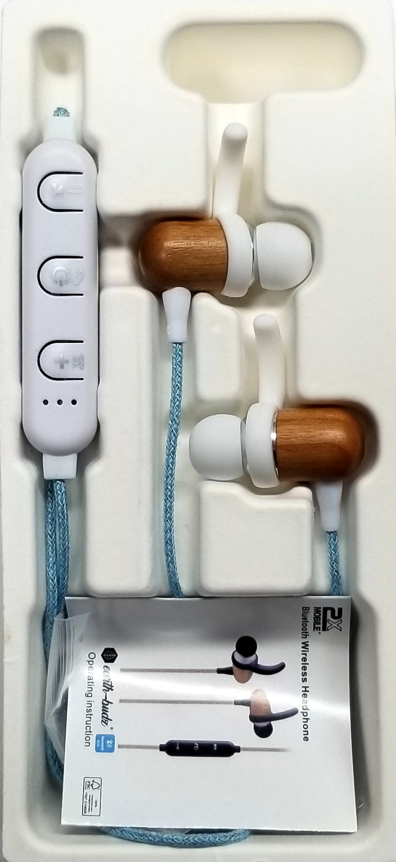 Bluetooth Wireless Earth-Budz - Genuine Wood Earbuds, in-Ear Noise-Isolating Headphones, with in-line Microphone. (Blue Skies)