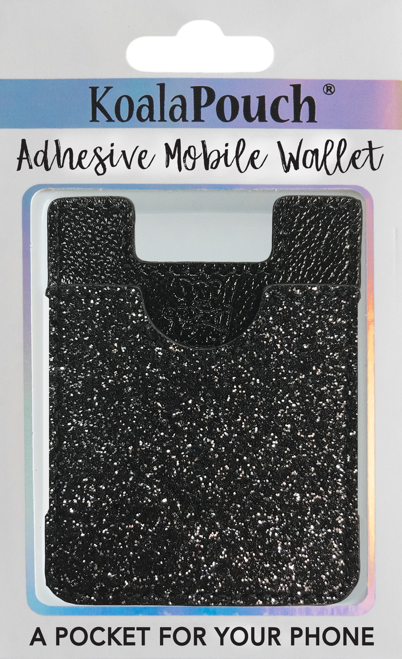 Glitter Koala Pouch - Phone Card Holder, Stick On Wallet (Black)