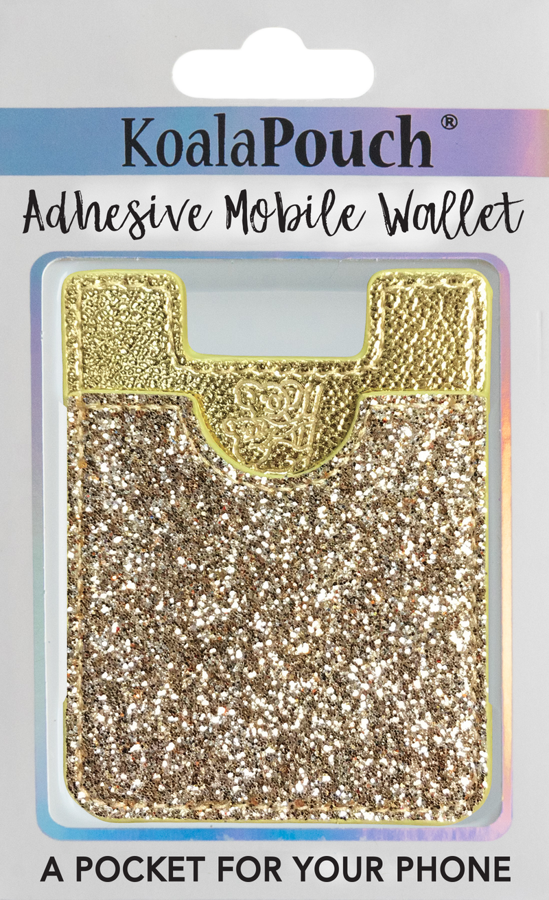 Glitter Koala Pouch - Phone Card Holder, Stick On Wallet (Gold)