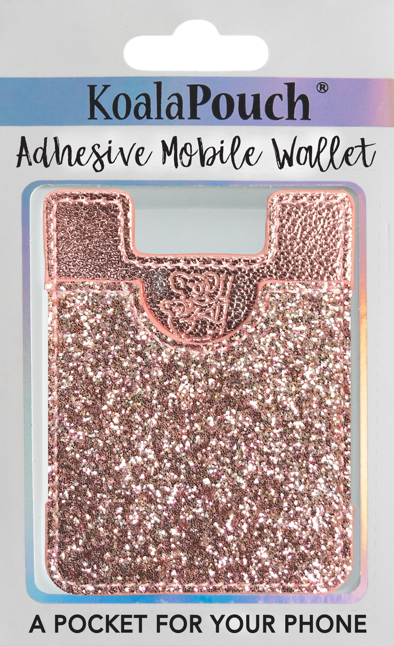 Glitter Koala Pouch - Phone Card Holder, Stick On Wallet (Pink)