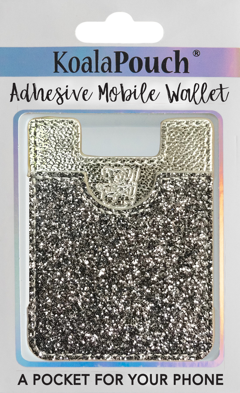 Glitter Koala Pouch - Phone Card Holder, Stick On Wallet (Silver)