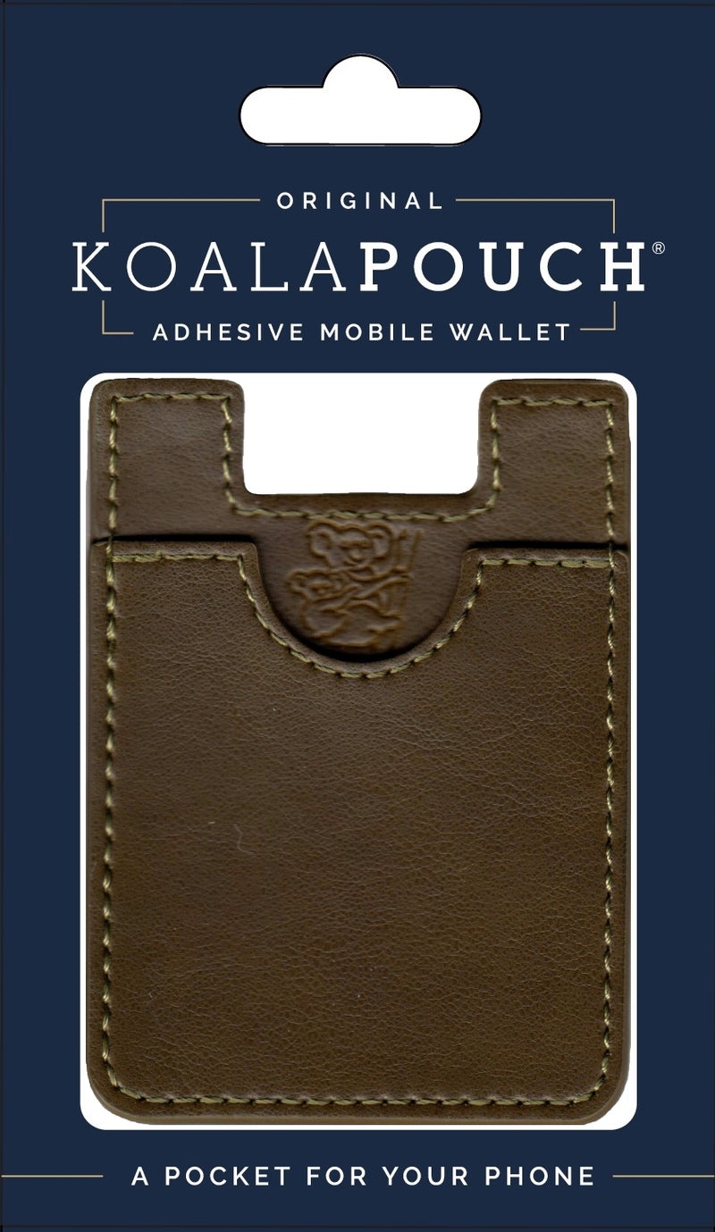 Leather Style Koala Pouch - Phone Card Holder, Stick On Wallet (Olive)