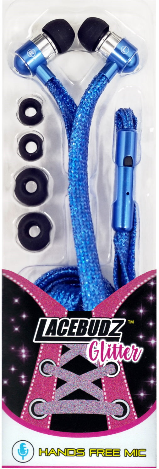 Glitter Lacebudz Earphone - Shoe lace style Earphones in Blue Color