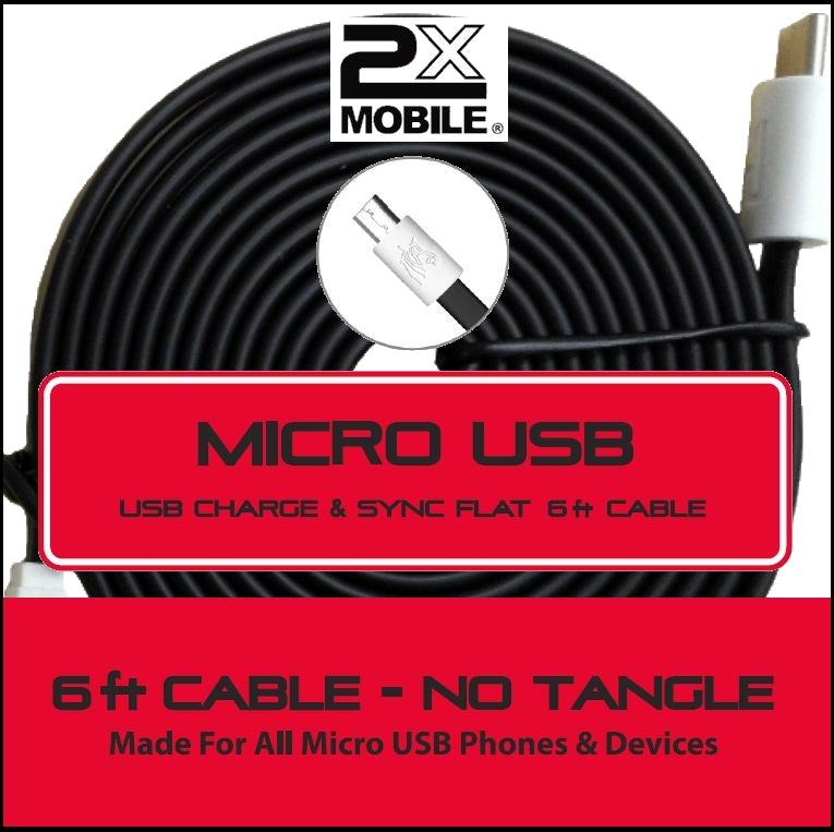 6 ft Micro USB to USB Sync/Charging Cable 2xMobile
