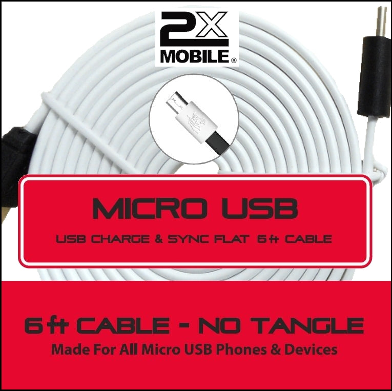 6 ft Micro USB to USB Sync/Charging Cable 2xMobile