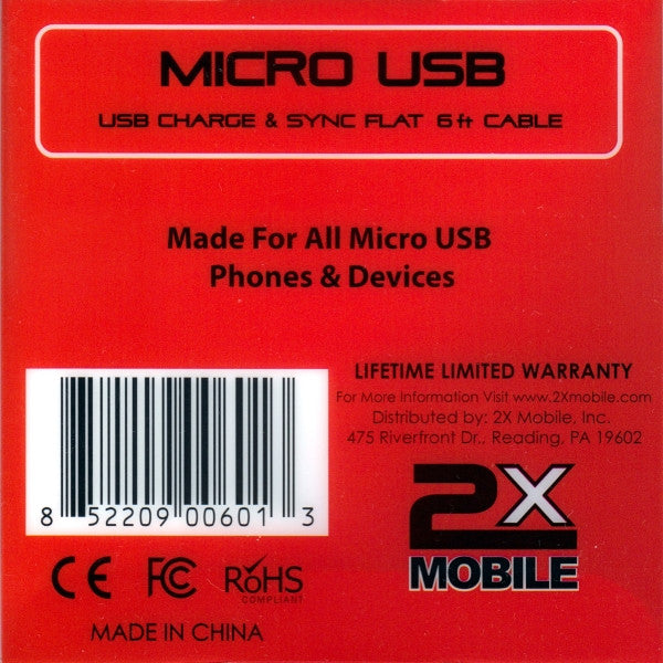 2xMobile Niki 6ft Micro USB Charge/Sync Cable back