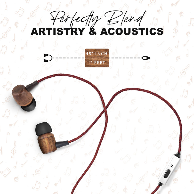 Earth-Budz - Genuine Wood Earbuds, in-Ear Noise-Isolating Headphones, with in-line Microphone. (Earth Diver)