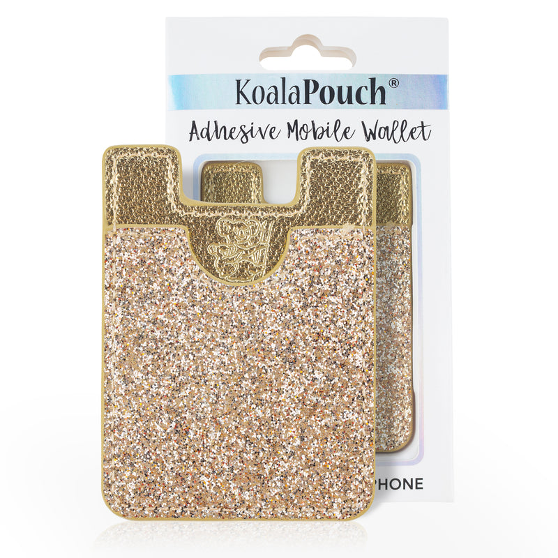Glitter Koala Pouch - Phone Card Holder, Stick On Wallet (Gold)