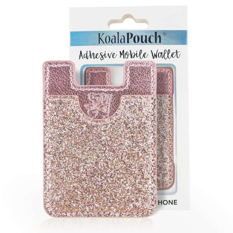 Glitter Koala Pouch - Phone Card Holder, Stick On Wallet (Pink)