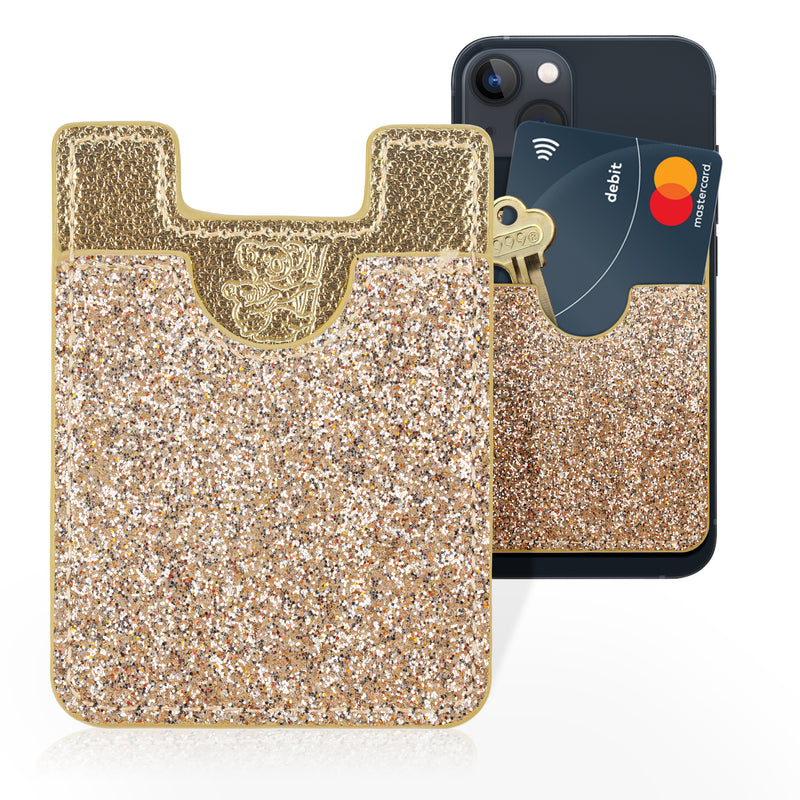 Glitter Koala Pouch - Phone Card Holder, Stick On Wallet (Gold)