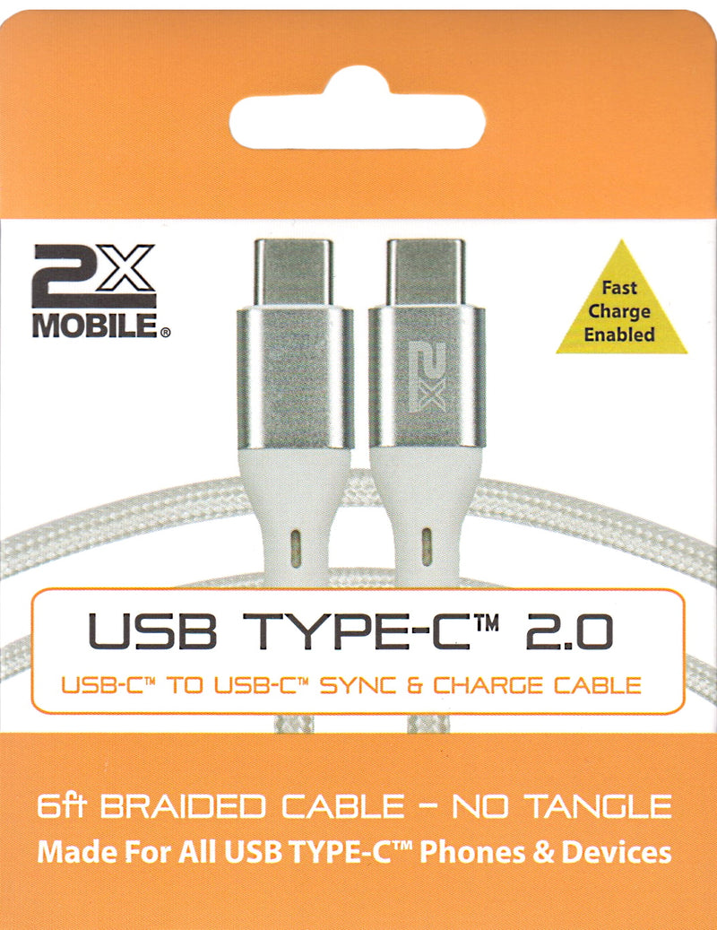 6 ft USB Type C to USB Type C Sync/Charging Cable Braided Style