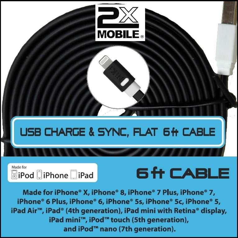 6 ft iPhone 5 and Newer Sync/Charging cable 2xMobile
